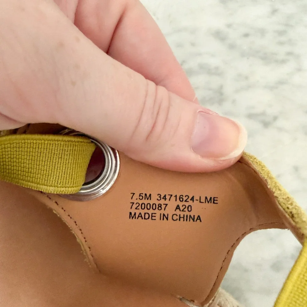 Frye and Co Espadrille Sandals Suede Bow Platform Yellow Crisscross Straps 7.5